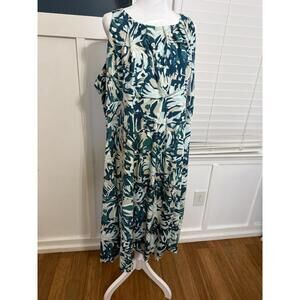 Catherines Teal White Floral Knit Tank Dress Sleeveless Plus Size 2X